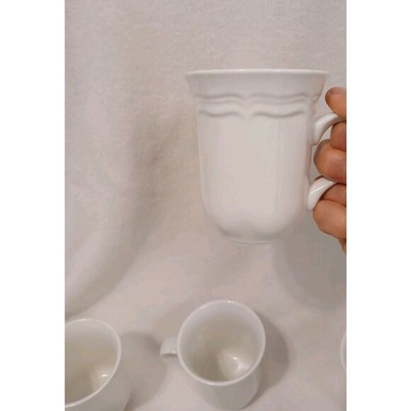 5 Mikasa Tall Coffee Cups French Countryside F9000 Ivory White Mugs Cottage Hot - Picture 7 of 13